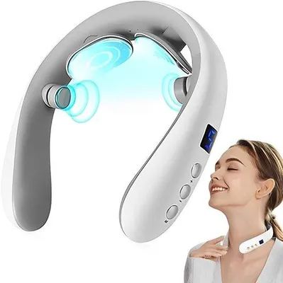 Imagen del producto de Dispositivo de masaje eléctrico para el cuello con función de pulsación inteligente, infrarrojos, masajeador inalámbrico para el cuello y los hombros, color blanco
