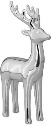 A silver-colored decorative reindeer figurine.