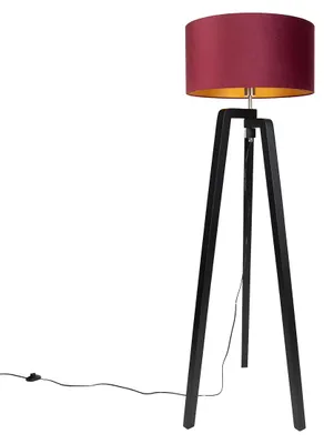 Produktbild von Stehleuchte Schwarz Stativ mit Rotem Schirm mit Goldener Innenseite 50cm Puros