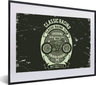 Produktbild von MuchoWow® MuchoWow® Gerahmtes Poster Motorrad - Vintage - Zeichnung 40x30 cm - Poster mit zchwarzem Bilderrahmen - Bilderrahmen - Poster im Rahmen