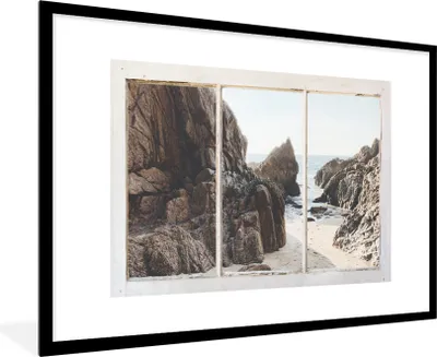 Produktbild von MuchoWow® Gerahmtes Poster Aussicht - Strand - Meer 90x60 cm - Poster mit Schwarzem Bilderrahmen Wandposter Rahmen Foto Bilder - Wanddekoration - Fotos