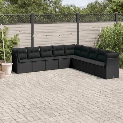 Immagine prodotto di vidaXL Set di divani da giardino da 9 pezzi con cuscini in polirattan nero