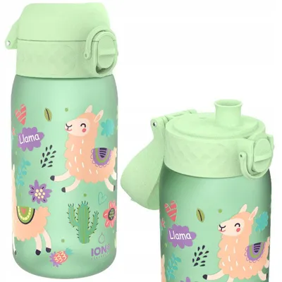 Produktbild von ION8 Trinkflasche für Kinder mit Messskala, 350 ml, grün, mit Lama-Motiv