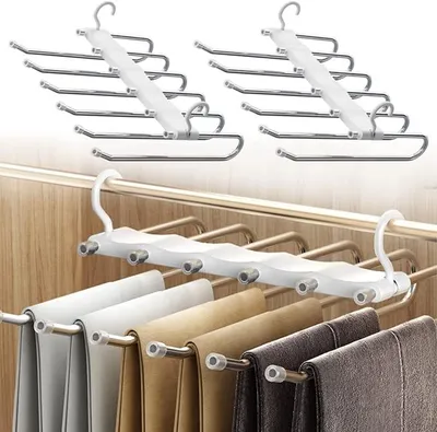 Produktbild von PolkaHome® Raumsparender Hosenbügel, 2 Stück, rutschfest, faltbar, Multi-Hänger für Hosen, Schals, Jeans, Kleidung, Handtücher (Weiß