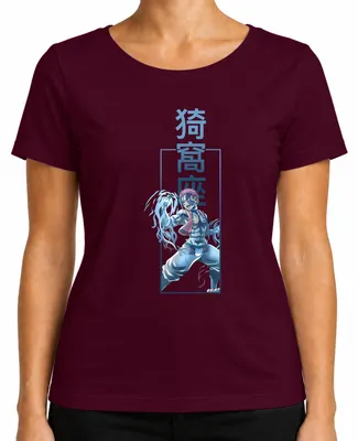 Produktbild von Akaza Dämonenkrieger Anime Kampfkunst Blaue Streifen Japan Y2K Damen T-Shirt, Burgundy, 3XL