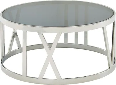 Produktbild von Couchtisch Glas Metall 60x60x30 cm Sofatisch Silber, Design Wohnzimmertisch Rund, Kleiner Kaffeetisch Modern, Beistelltisch Anstelltisch Wohnzimmer