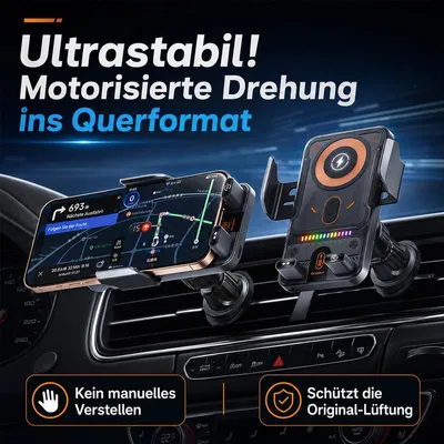 Produktbild von Autohalterung kabellos 15W Qi – Induktive Ladestation, Luftauslass | Automatische Klemme für iPhone & Samsung