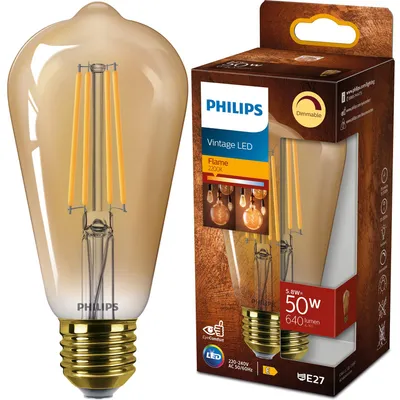 Zdjęcie produktu dla Philips Bursztynowa żarówka z widocznym spiralnym żarnikiem 50 W ST64 E27, 5,8 W, 50 W, E27, 640 lm, 15000 h, Flame