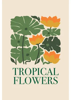 Image de Tableau mural encadré Tropical Flowers 65x97 cm, Tableau mural moderne pour décoration intérieure