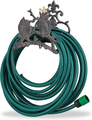 Produktbild von Wandhalterung für Gartenschlauch, Eule, aus Gusseisen, für Wandmontage, Maße (H x B x T): 23 x 24 x 15 cm, graue Wandhalterung für Gartenschlauch