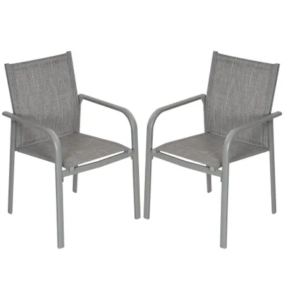 Produktbild von 2er-Pack Garten-Terrassenstühle aus Textilene mit Aluminiumgestell