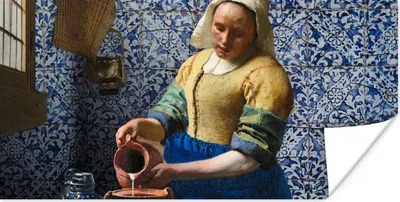 Produktbild von MuchoWow® Poster Milchmädchen - Delfter Blau - Vermeer - Gemälde - Alte Meister 150x75 cm - ohne Rahmen