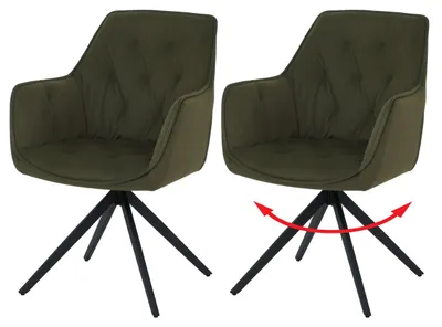 Produktbild von 2er-Set Esszimmerstuhl MCW-L80, Küchenstuhl Polsterstuhl Stuhl mit Armlehne, drehbar, Metall Stoff/Textil  grün