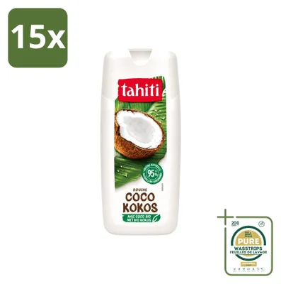 Produktbild von 15 x Tahiti Douchegel mit biologischer Kokos - Vegan - 300 ml - Vorratspackung - 15 Stücke