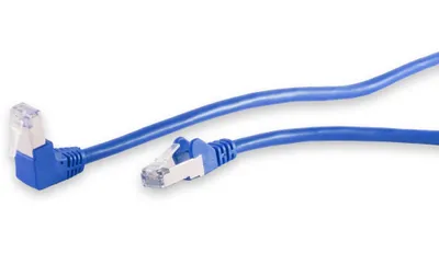 Imagen del producto de Cable de conexión Cat.6, S/FTP, con conector de 90 grados, 0,5 metros, color azul