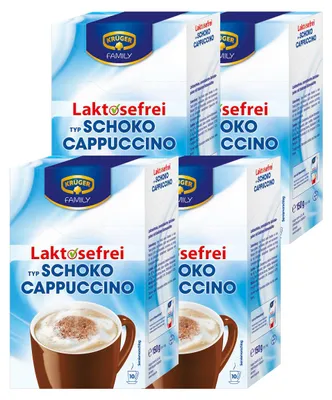 Zdjęcie produktu dla Krüger Cappuccino Czekoladowe zawiera kofeinę, bez laktozy, 10 x 15 g, opakowanie zawierające 4 sztuki