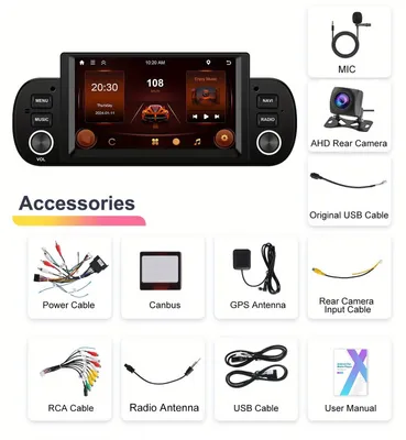 Obrázok produktu pre Autorádio s dotykovým displejom, 2 GB RAM + 64 GB úložného priestoru, vhodné pre model Fiat Panda (2013-2020), s funkciami bezdrôtového CarPlay a s kamerou