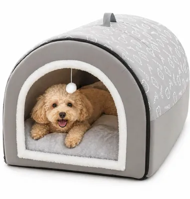 Produktbild von Tierschatz Hundehütte Indoor 2-in-1 – Hundehöhle & Hundebett für kleine & mittelgroße Hunde oder Katze – weich, Kuschelhöhle mit Kissen,