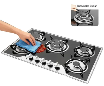 Produktbild von Gas-Kochfeld, 5 Brenner, 3,2 kW bis 1,0 kW Leistung, Einbau-Design, gehärtete Glasoberfläche, kompatibel mit LPG und NG