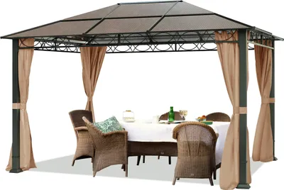 Produktbild von Gartenpavillon 3x4 m wasserdicht ALU Deluxe Pavillon mit 4 Seitenteilen Partyzelt in Taupe lichtdurchlässiges Hardtop Dach