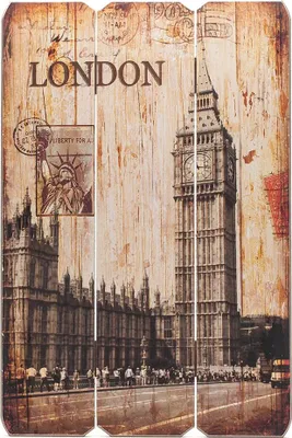 Produktbild von Holzbild Holzschild London BigBen Schild Wandbild Dekoschild Vintage