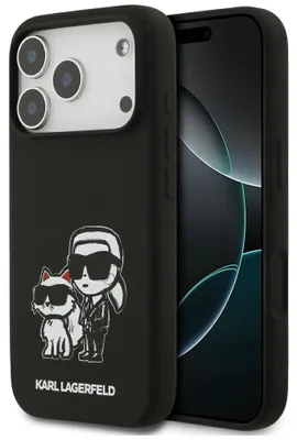 Produktbild von KARL LAGERFELD case passend für IPHONE 17 Pro kompatibel mit MagSafe KLHMP17LSKCGRGOK (Silicone W/ K&C Sketch & Logo) black