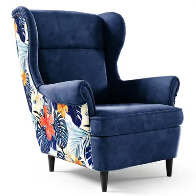 Produktbild von Ohrensessel HAVANA Print – Skandinavischer Relaxsessel mit hoher Rückenlehne, modernem Design, Marine, Wenge-Beine