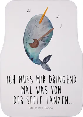 Produktbild von Mr. & Mrs. Panda Automatte Narwal Gitarre - Weiß - Geschenk, Probleme, Tanzen, Autoteppich, Fußmatte Fürs Auto, Meer, Gespräche, Kfz, Wal