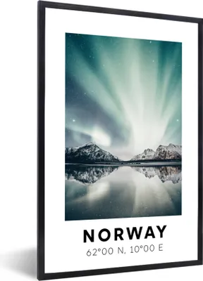 Produktbild von MuchoWow® Gerahmtes Poster Norwegen - Nordlichter - Bergen 60x90 cm - Poster mit Schwarzem Bilderrahmen Wandposter Rahmen Foto Bilder - Kunst