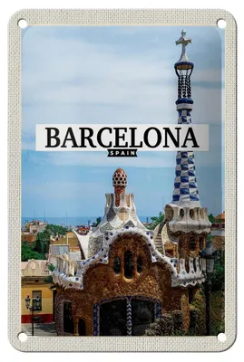 Produktbild von Blechschild Reise 12x18cm Barcelona Spain Urlaubsort Meer Dekoration