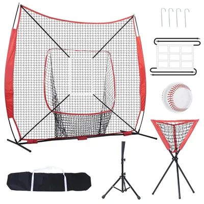 Produktbild von Baseball Softball Trainingsnetz - Schlagnetz 2,1 x 2,1 m - Für Batting und Pitching - Mit Schlagtee, Zielnetz, Ballfang und Tragetasche