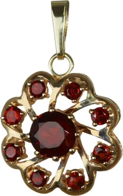 Produktbild von Granat Kettenanhänger Goldschmiedearbeit 14 Karat 585 Gold Blume Karussell 3251