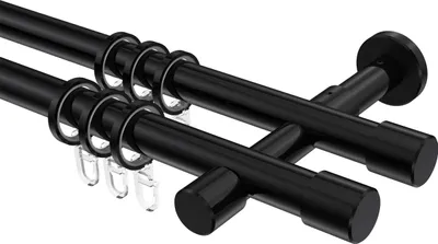 Produktbild von Interdeco Gardinenstange / Vorhangstange Schwarz, Typ Prestige Santo (Kappe), 20 mm Ø 2-läufig, 400 cm