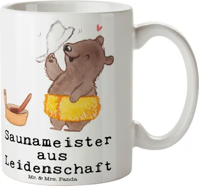 Produktbild von Mr. & Mrs. Panda haferl Saunameister Leidenschaft - Weiß - Geschenk, Tasse, schöne, Teebecher, kaffeebecher bedruckt, kaffeetasse