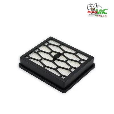 A vacuum cleaner filter is shown on a white background with a logo in the top right corner.