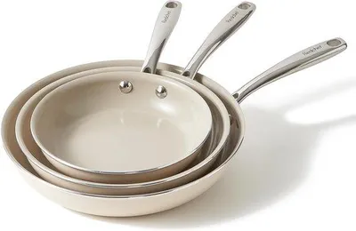 Image de Set de 3 poêles en céramique, beige
