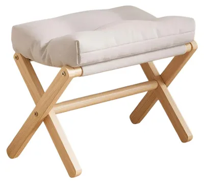 Image de Tabouret en bois massif - Petit repose-pied pour l'entrée - Pliable - 46x30x44 cm - Sans rembourrage - Blanc