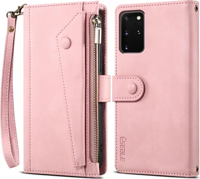 Produktbild von Schutzhülle für Samsung Galaxy S20 Plus / S20 Plus 5G Reißverschluss Hülle, Leder Klapphülle Kartenfach Standfunktion Brieftasche mit Trageband Rosa