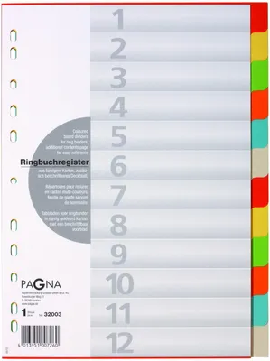 Zdjęcie produktu dla PAGNA Karton-Register, DIN A4, 12-teilig, 12-farbig
