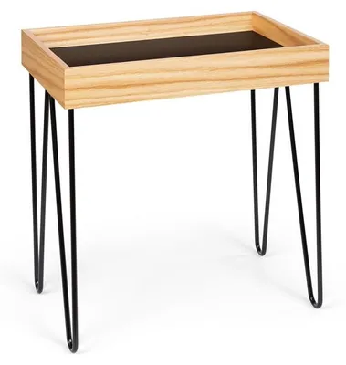 Obrázok produktu pre Besoa Lyon konferenčný stolík, servírovací stolík, odnímateľný podnos: melamín/MDF s dubovou dyhou, rám: oceľ, nosnosť: 50 kg, rozmer: 52 x 56 x 33,5 cm (ŠxVxH), farba: čierna / dub.