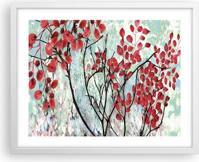 Produktbild von Gerahmtes Poster - Weißer Rahmen - Rot Blätter Zweige - 50x40 cm - Wand Bild - Wanddeko - Wandbilder - Kunstposter - Wandposter - Bilderrahmen - Bilder - Kunstdruck - Wanddekoration - P2WAA50x40-4508