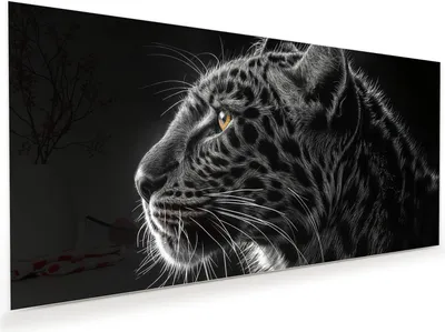 Produktbild von Glasbild 100x50cm in XXL für Wohnzimmer, Schlafzimmer Motiv Leopard Silhouette
