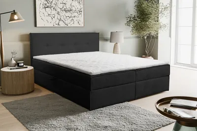 Image de VENASI CALIDO Lit Boxspring 140x200 avec 2 tiroirs de lit et matelas TOPPER H2/H3 NOIR Aragon 99