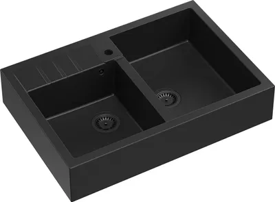 Produktbild von QUADRON Spülbecken 2-Becken Spüle | Größe: 90 x 62 x 20,5 cm | BILL 120 | Granitspüle aus GraniteQ mit Siphon | Schwarz