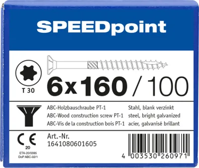 Produktbild von ABC SPEEDpoint Holzbauschraube Senkkopf T30 Teilgewinde Schabenut A2J 6x160mm (100)