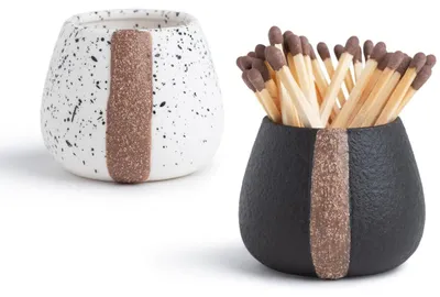 Productafbeelding van Amarcado Keramische luciferhouder met spits voor leuke - Set van 2 - Lucifers in een pot - Schoorsteendecoraties