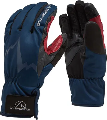 Ski Touring Handschuhe von La Sportiva in Blau und Rot mit rutschfester Handfläche.
