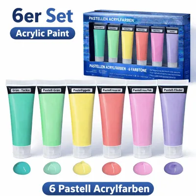 Produktbild von Acrylfarbe 6 Stück Malfarbe Künstlerfarbe Acrylfarben Tuben Farben Pastell Bunt