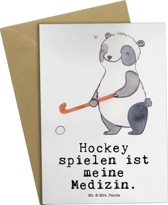 Produktbild von Mr. & Mrs. Panda babykarte Panda Hockey spielen - Weiß - Geschenk, einladungskarten, osterkarten, Feldhockey, Verein, Grußkarten, weihnachtskarten, Hockeyschläger