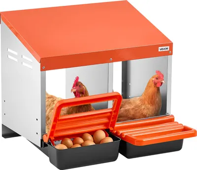 Immagine prodotto di VEVOR nido per galline ovaiole 535x525x475 mm, 2 scomparti, nido per galline in metallo con vassoio di raccolta e fori di ventilazione, nidi per pollame, nido a scomparsa, ideale per galline, anatre, polli e altro pollame, arancione